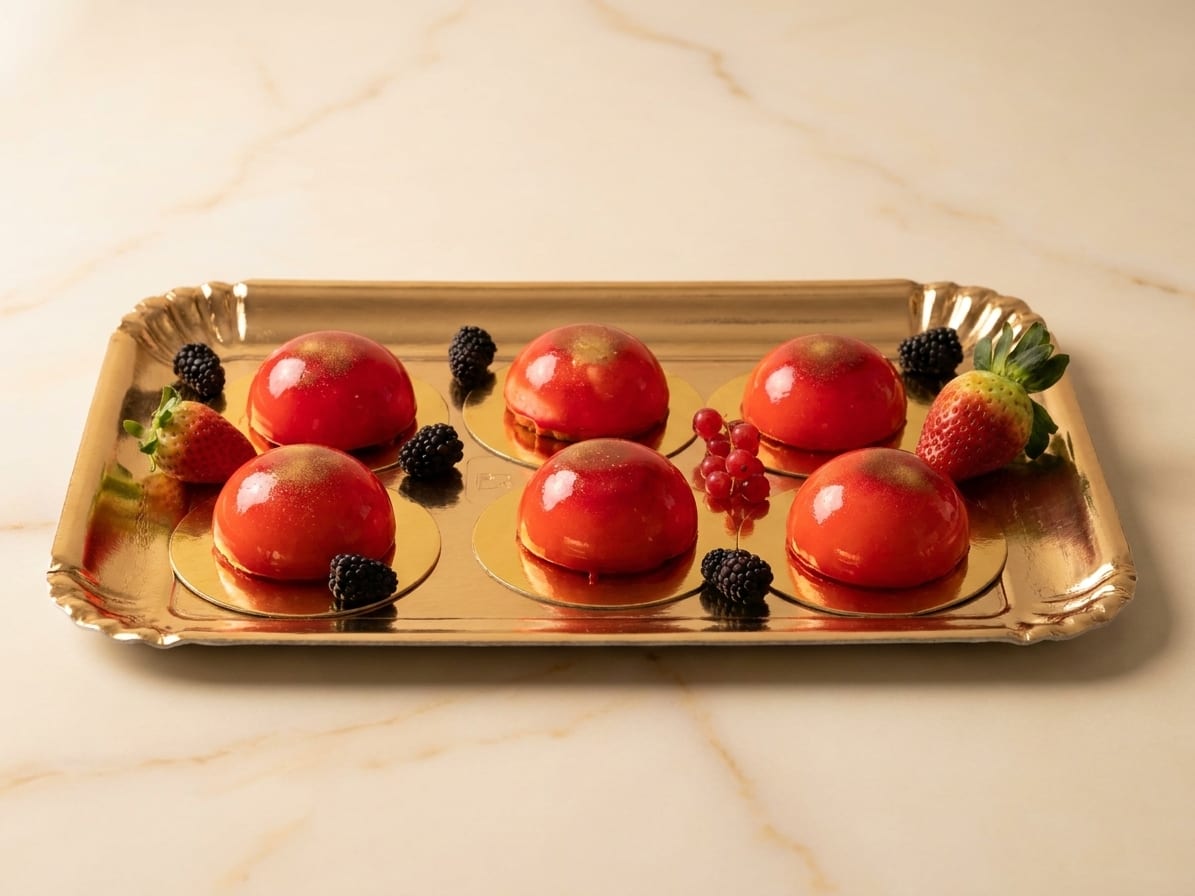 Mini mousses de frutos rojos con glaseado espejo