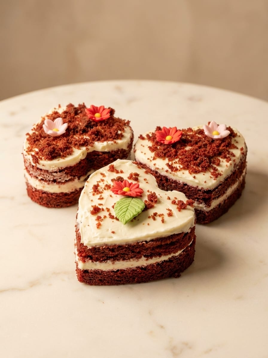 Corazones red velvet con frosting de queso