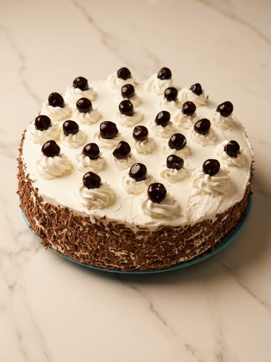 Tarta de crema con cerezas amarena